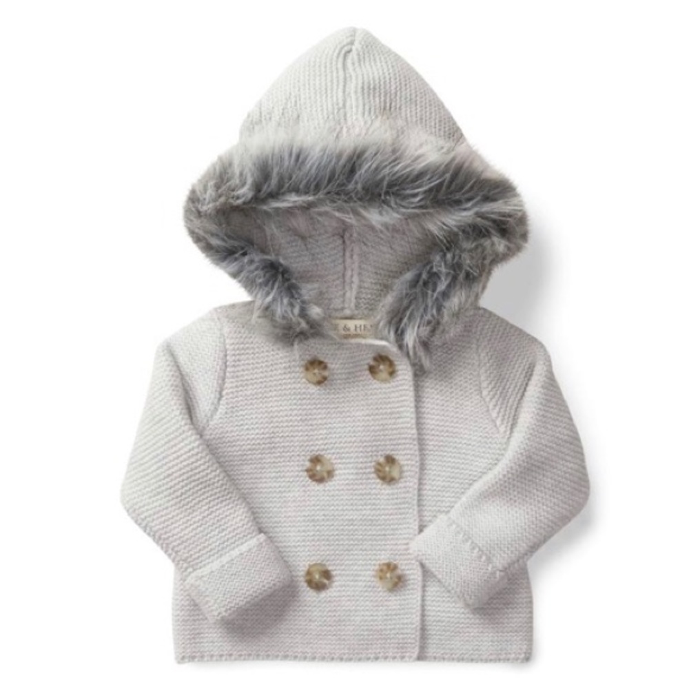 Hope & Henry boy girl Faux Fur Hooded Sweater